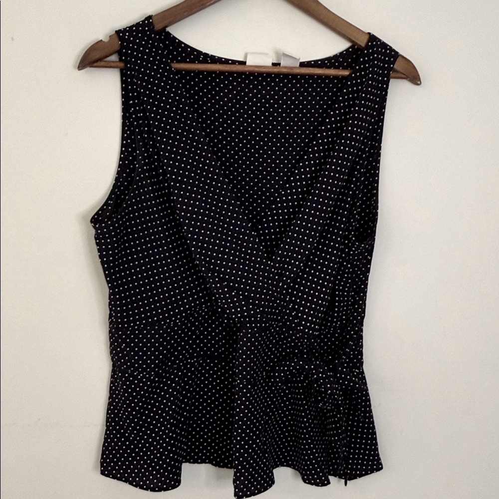 Covington Black & White Polka Dot sleeveless top coquette bow V neck plus SZ 16